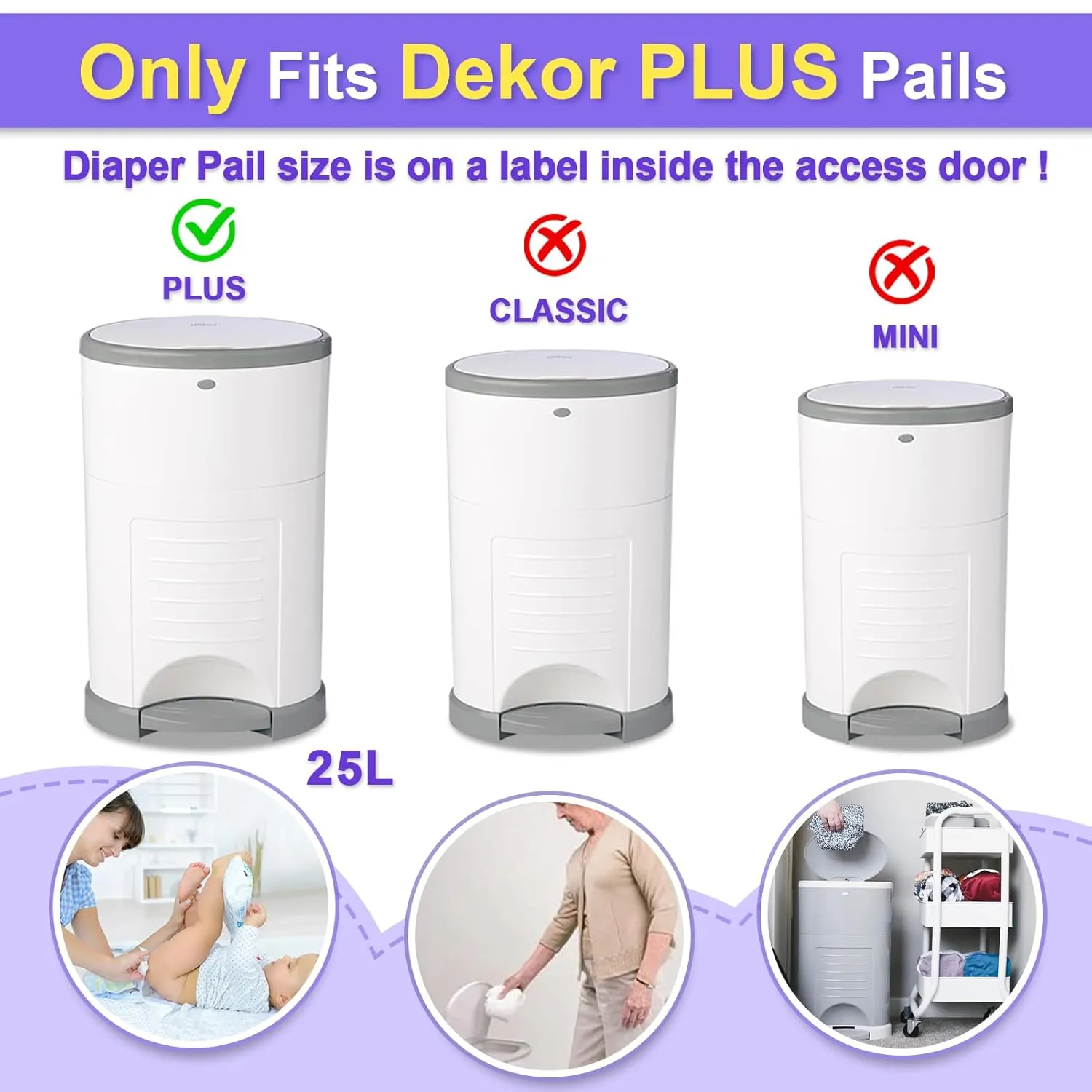 Diaper Pail Refill Bags Compatible with Dekor Plus Diaper Pail Refills 8 Pack Extra 12% Length,Holds up to 5336 Diapers,Extra 30% Thickness Powerful Odor Eliminate Lavender Scent for Baby/Adult