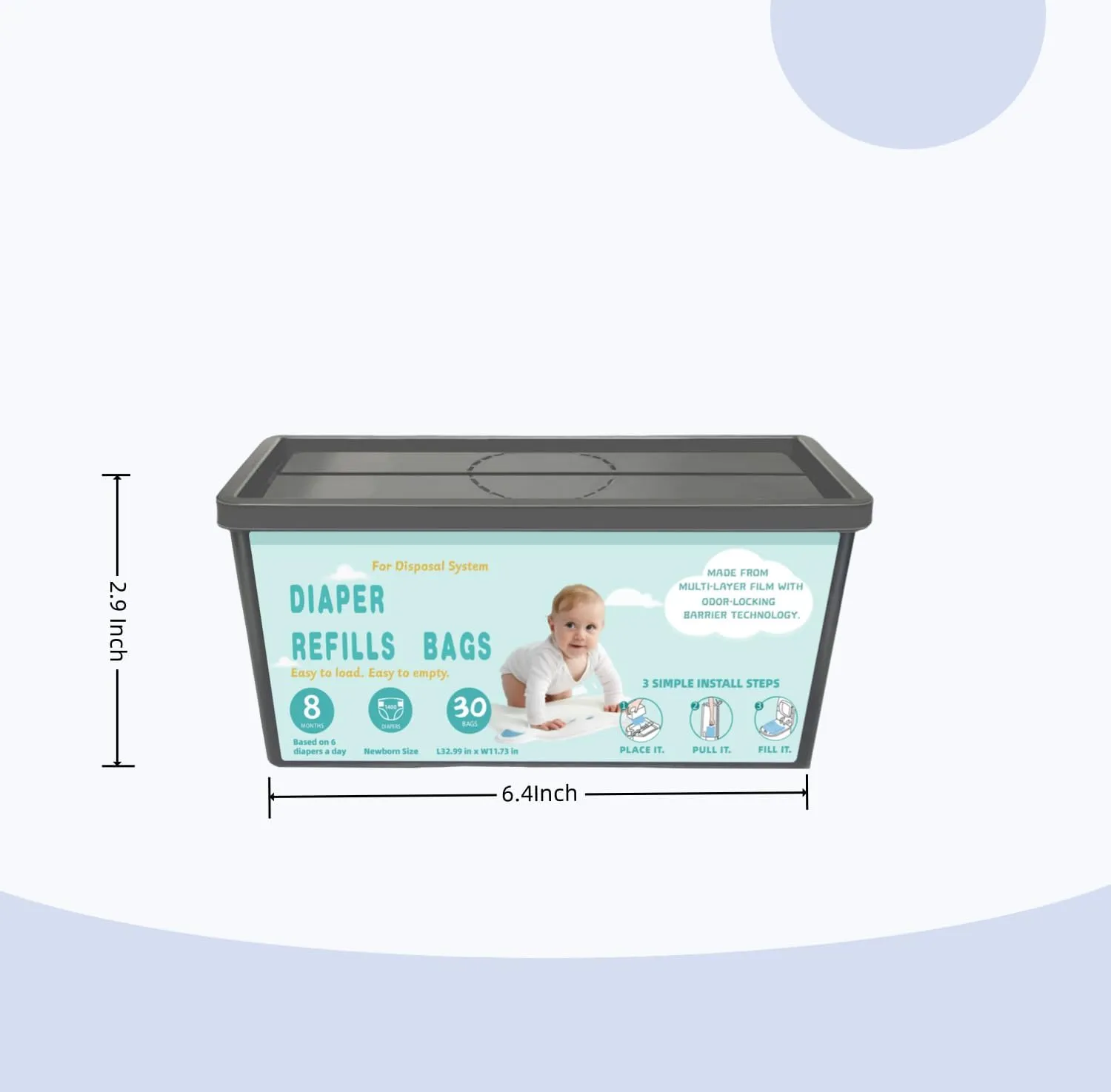 Diaper Pail Refill Bags Compatible with Genie Easy Roll Signature Diaper Pails and Platinum Diaper Pail，7-Layer Odor-Barrier Technology, 6 Packs (180 Bags)