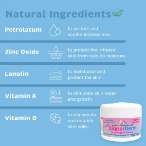 DiaperDerm Baby Diaper Rash Cream Pediatrician Formulated with 5 Ingredients for Gentle, Happy, and Rash-Free Skin Care, 8 oz