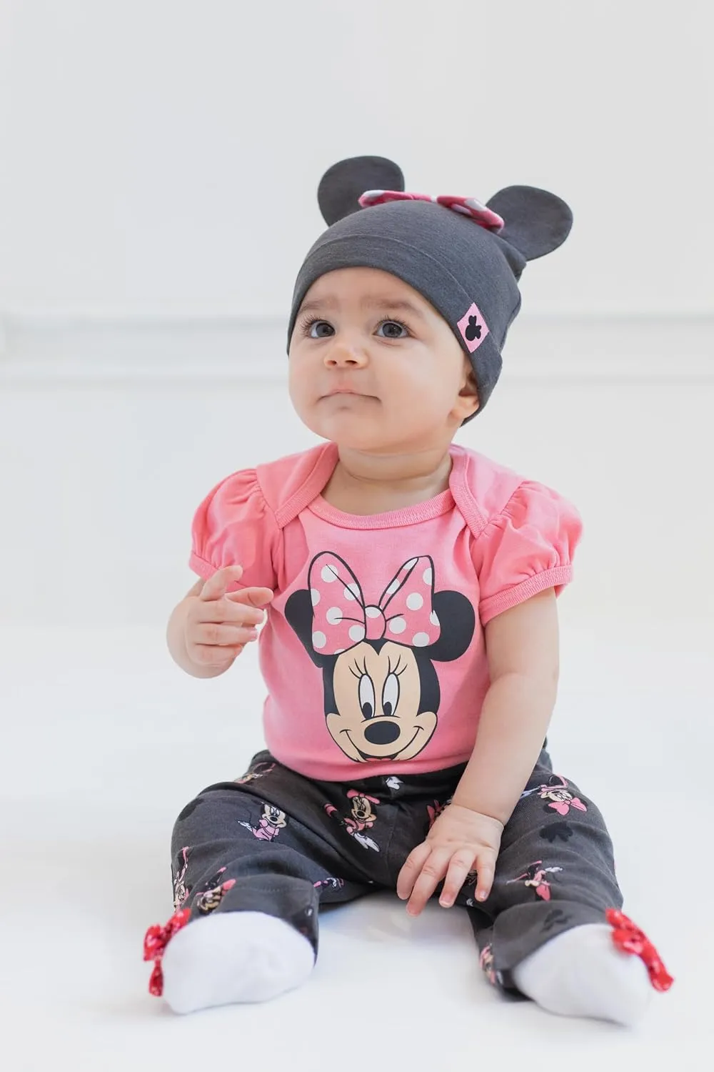 Disney Mickey Mouse Minnie Mouse Lion King Winnie The Pooh Baby Bodysuit Pants and Hat 3 Piece Outfit Set Newborn to Infant