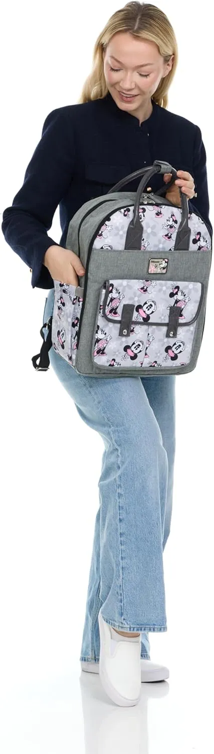Disney Unisex Baby Travel Diaper Backpack| 16-Inches Height Multi-Functional Bag, Minnie Mouse Double Handle, Extra Large