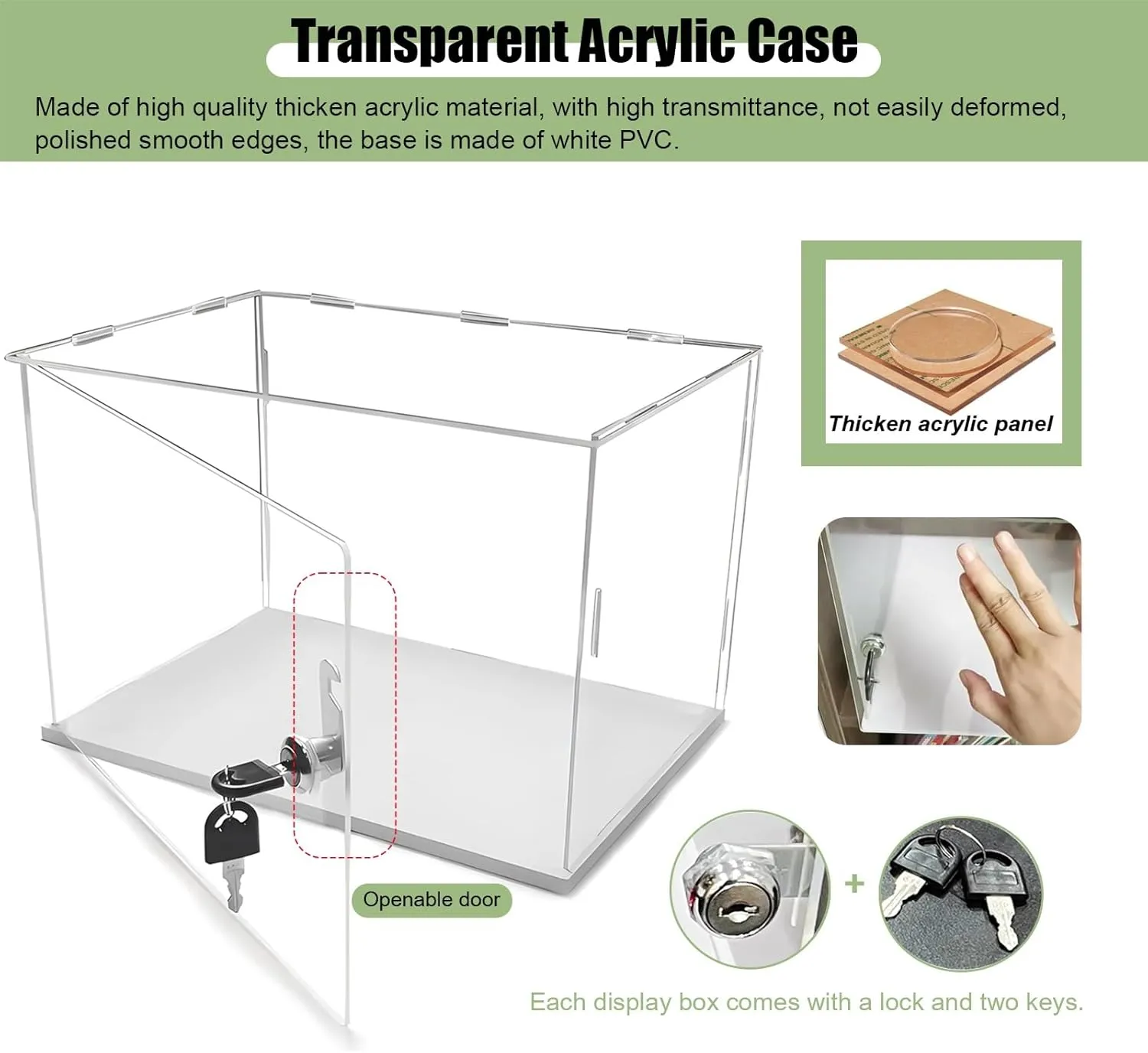 Display Case Model Cars Clear Display Box with Lock Key, Acrylic Dust Protection Case for Collection or Display, Mini Toys/Block Storage Bins, Assembly Required(20x10x10cm(8"x4"x4"))