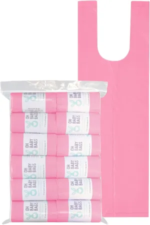 Disposable Dirty Diaper Bags, 144 Count, 12 Rolls of Large Tie Handle Bags, Scented (Pink)