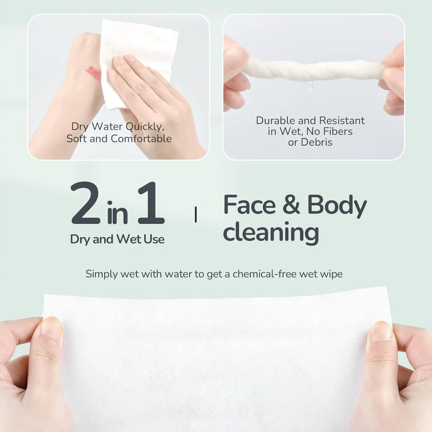 Disposable Face Towel, Ultra Soft Thick Wash Cloths for Adults and Baby, 100% Cotton Dry Wipes for Washing and Drying, 200 Count Facial Tissue for Cleansing, Skincare, Makeup Remover