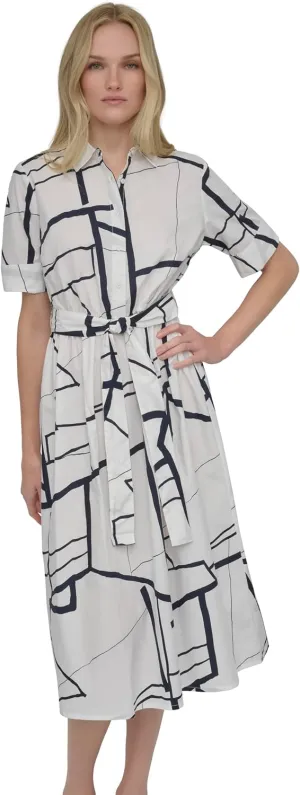 DKNY Women's Short Sleeve Cotton Poplin Collared Shirtdress