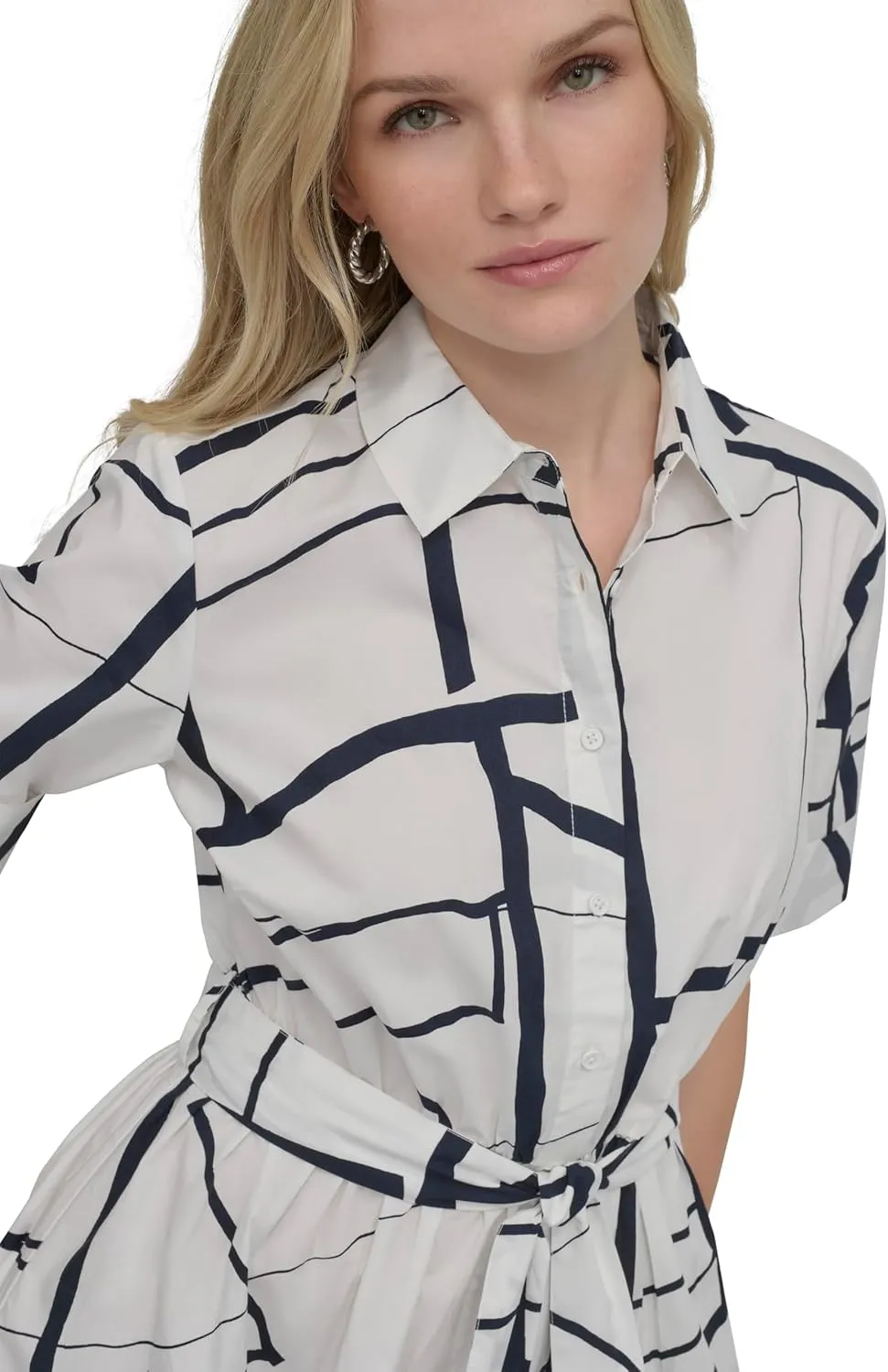 DKNY Women's Short Sleeve Cotton Poplin Collared Shirtdress