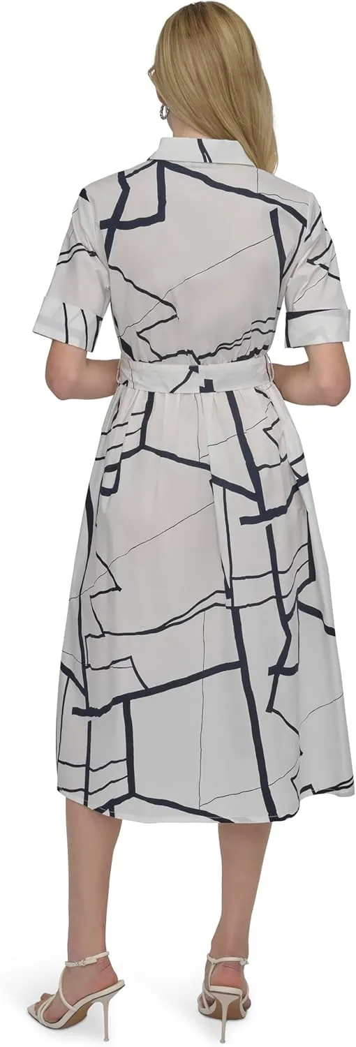 DKNY Women's Short Sleeve Cotton Poplin Collared Shirtdress