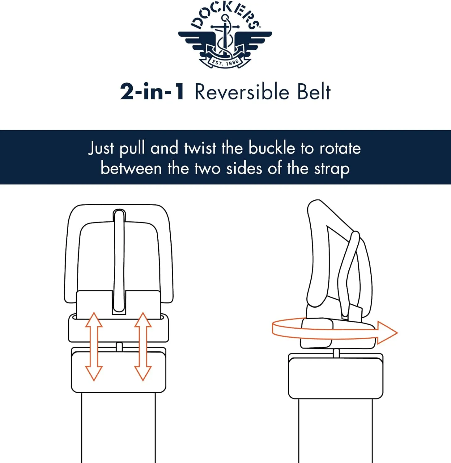 DOCKERS Men's Two-in-one Reversible Rotative Buckle Everyday Casual Dress Belt (Regular and Big & Tall Sizing)