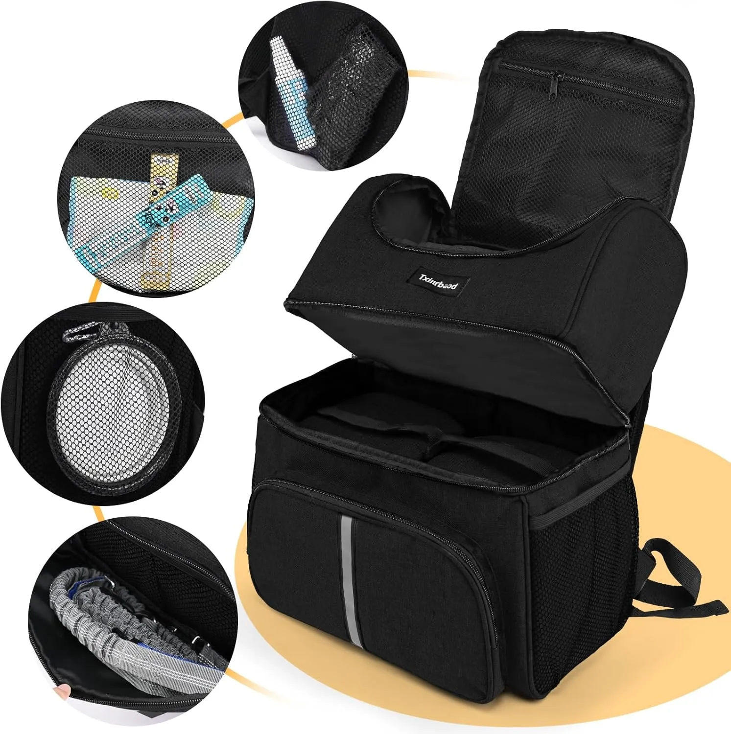 Dog Travel Bag for Supplies with Food Container Bag Dog Travel Backpack for Hiking Overnight Camping Trip Black