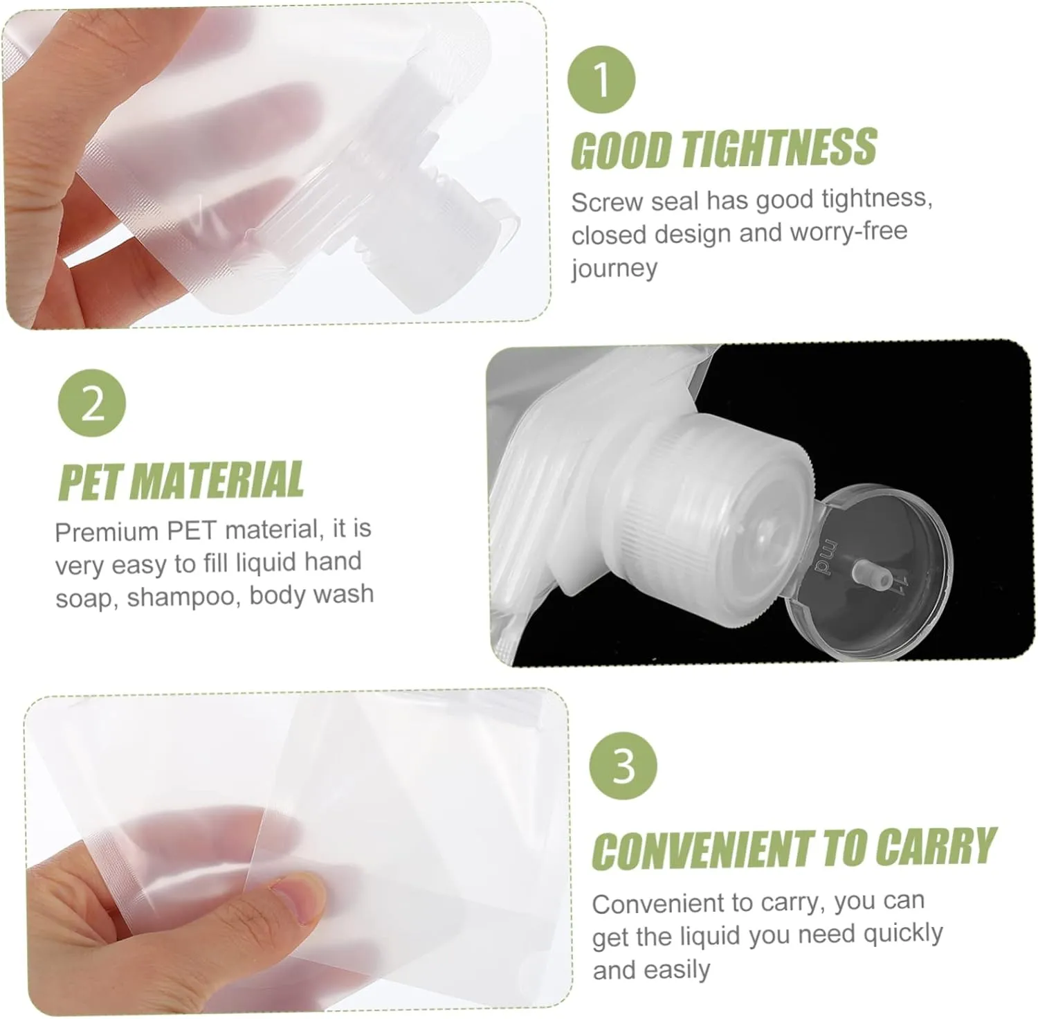 DOITOOL 1 Set Packing Bag Travel Toiletry Portable Shampoo Bottle Leakproof Cosmetic Containers Liquid TIO, White, 13.8X7X2CM