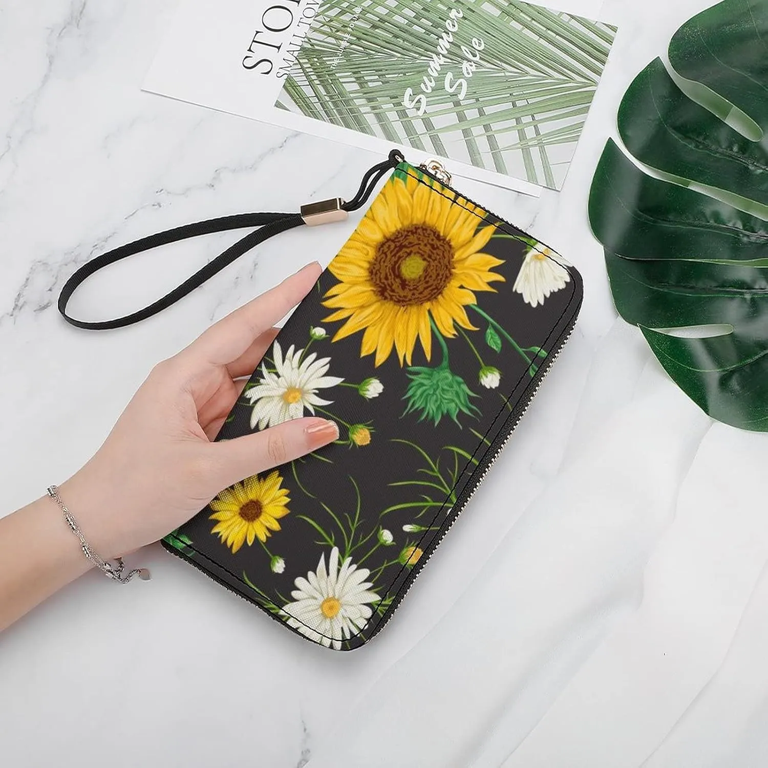 Donnapink Long Clutch Wallet, Long Handbag with Wristlet Strap, PU Leather Zip Purse