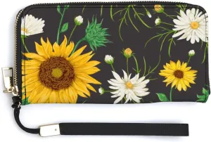Donnapink Long Clutch Wallet, Long Handbag with Wristlet Strap, PU Leather Zip Purse