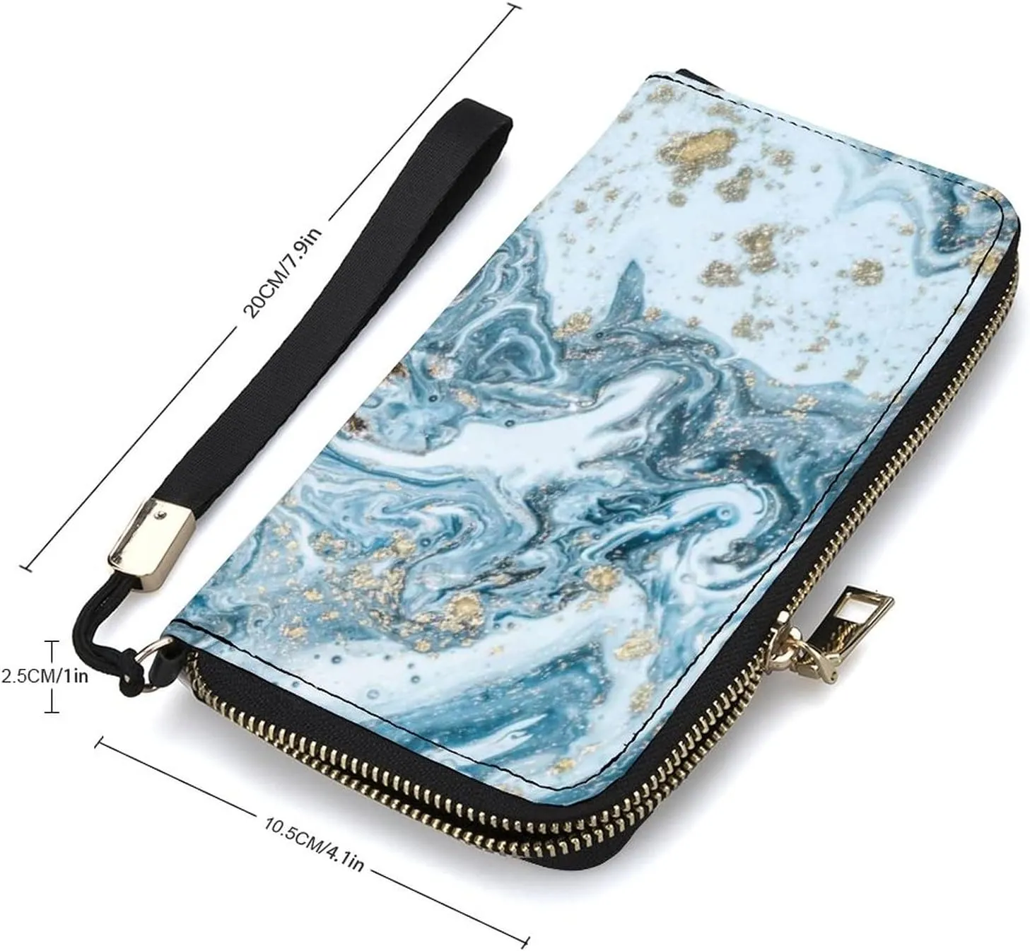 Donnapink Long Clutch Wallet, Long Handbag with Wristlet Strap, PU Leather Zip Purse
