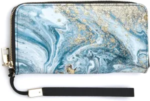 Donnapink Long Clutch Wallet, Long Handbag with Wristlet Strap, PU Leather Zip Purse