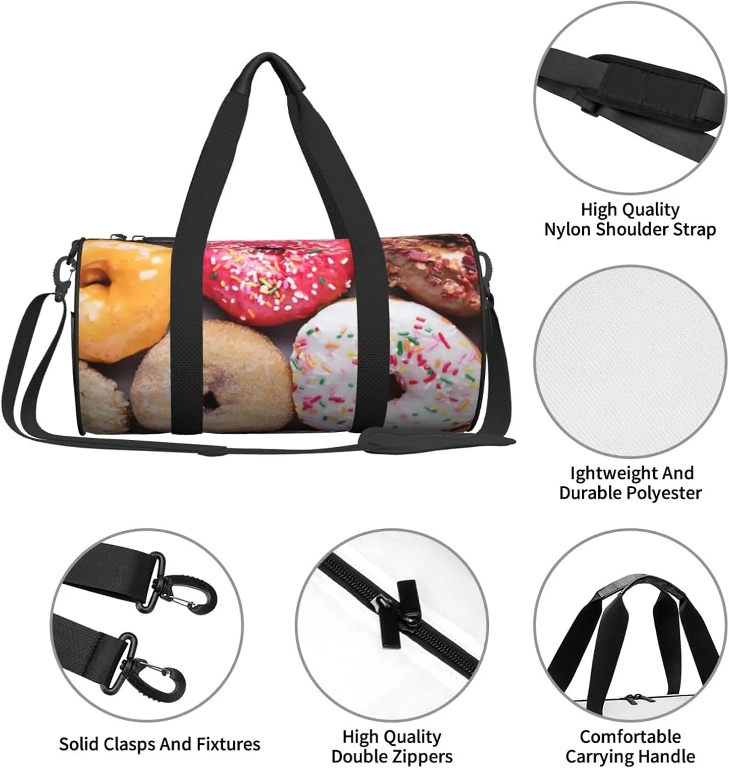 Donuts Sports Gym Duffel Bag For Men Women Weekender Travel Workout Training Handbag