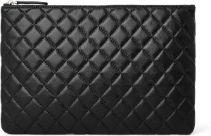 DORIS&JACKY Large Leather Clutch Purse For Women Hand-Carry Quilted Lambskin Evening Bag