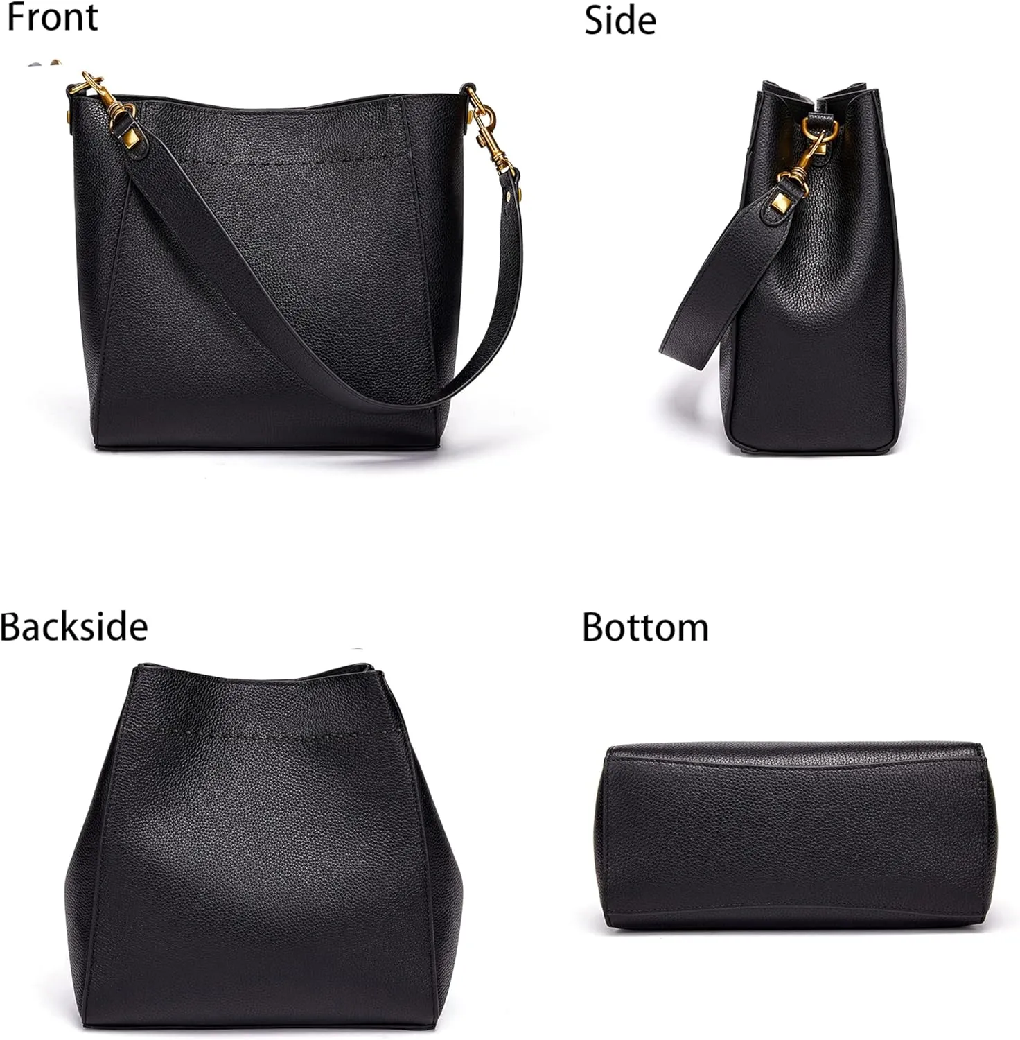 DORIS&JACKY Leather Bucket Tote Bags for Women Designer Shoulder Hobo Purse and Handbags with Detachable Wide Strap