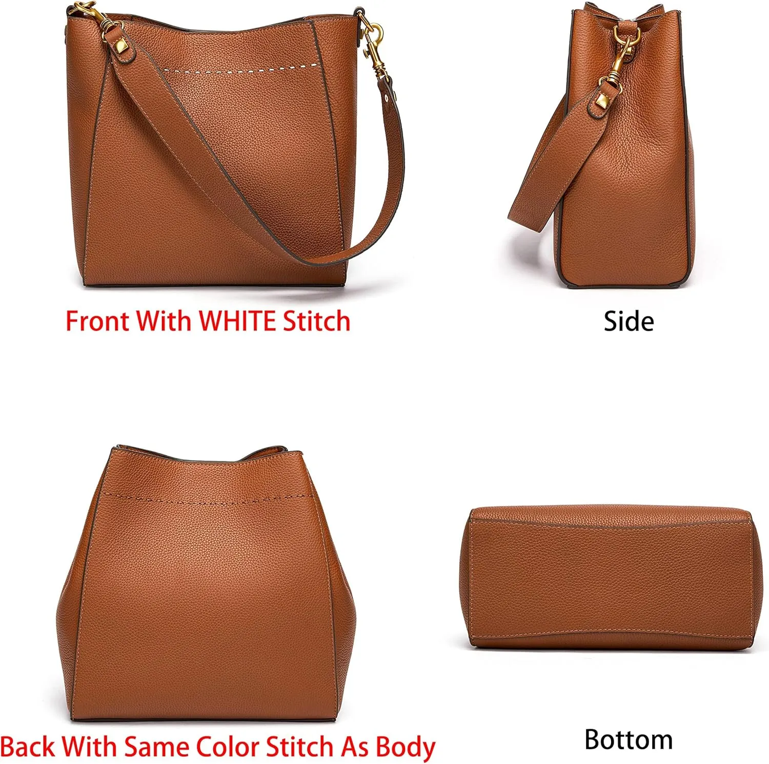 DORIS&JACKY Leather Bucket Tote Bags for Women Designer Shoulder Hobo Purse and Handbags with Detachable Wide Strap