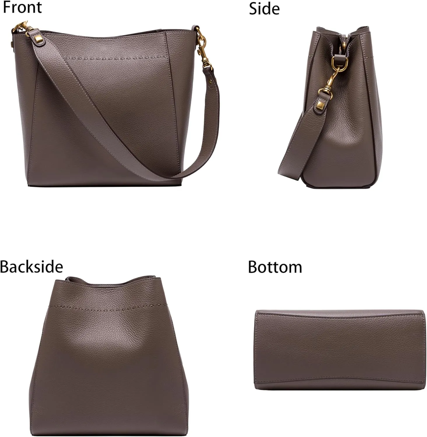 DORIS&JACKY Leather Bucket Tote Bags for Women Designer Shoulder Hobo Purse and Handbags with Detachable Wide Strap