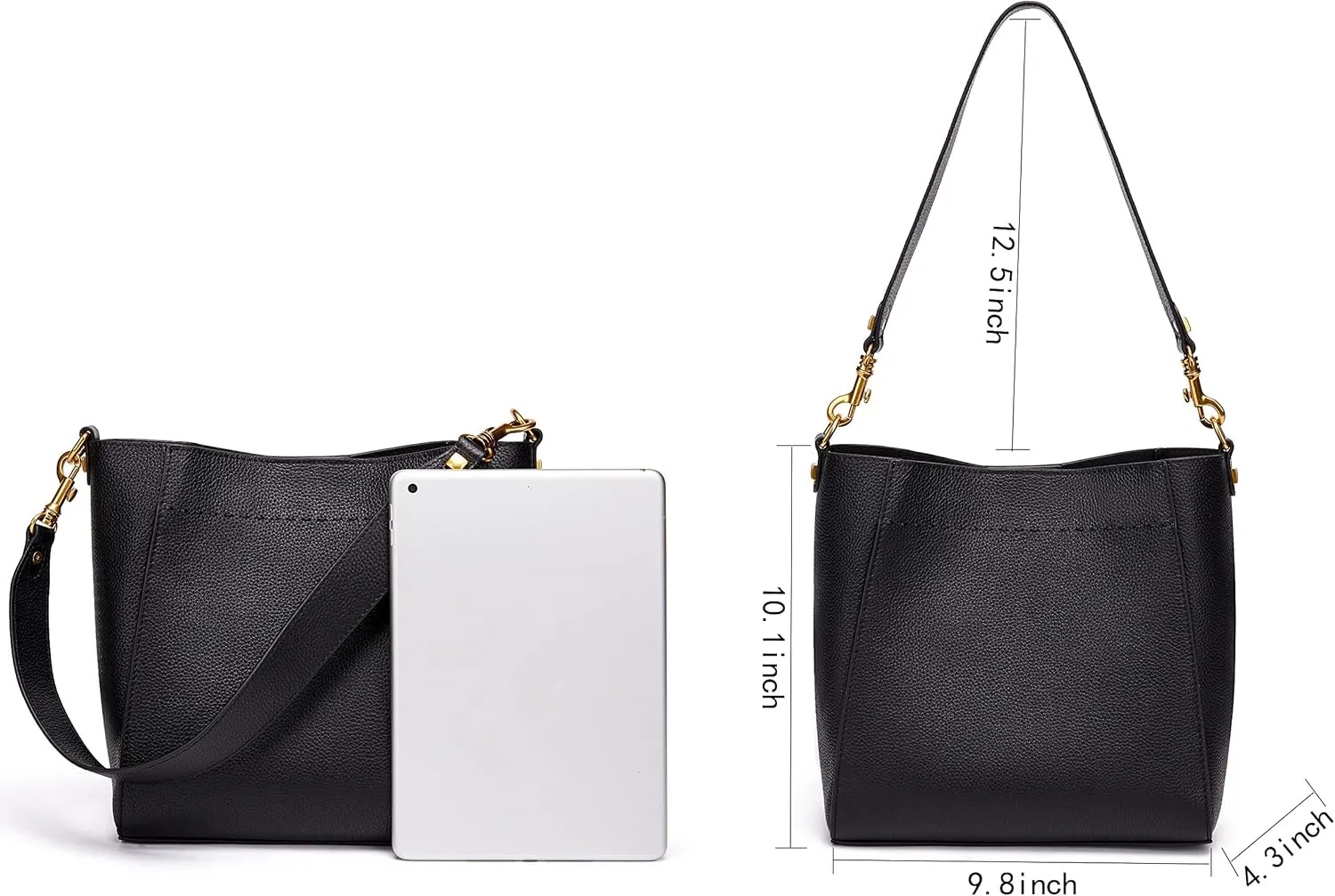 DORIS&JACKY Leather Bucket Tote Bags for Women Designer Shoulder Hobo Purse and Handbags with Detachable Wide Strap