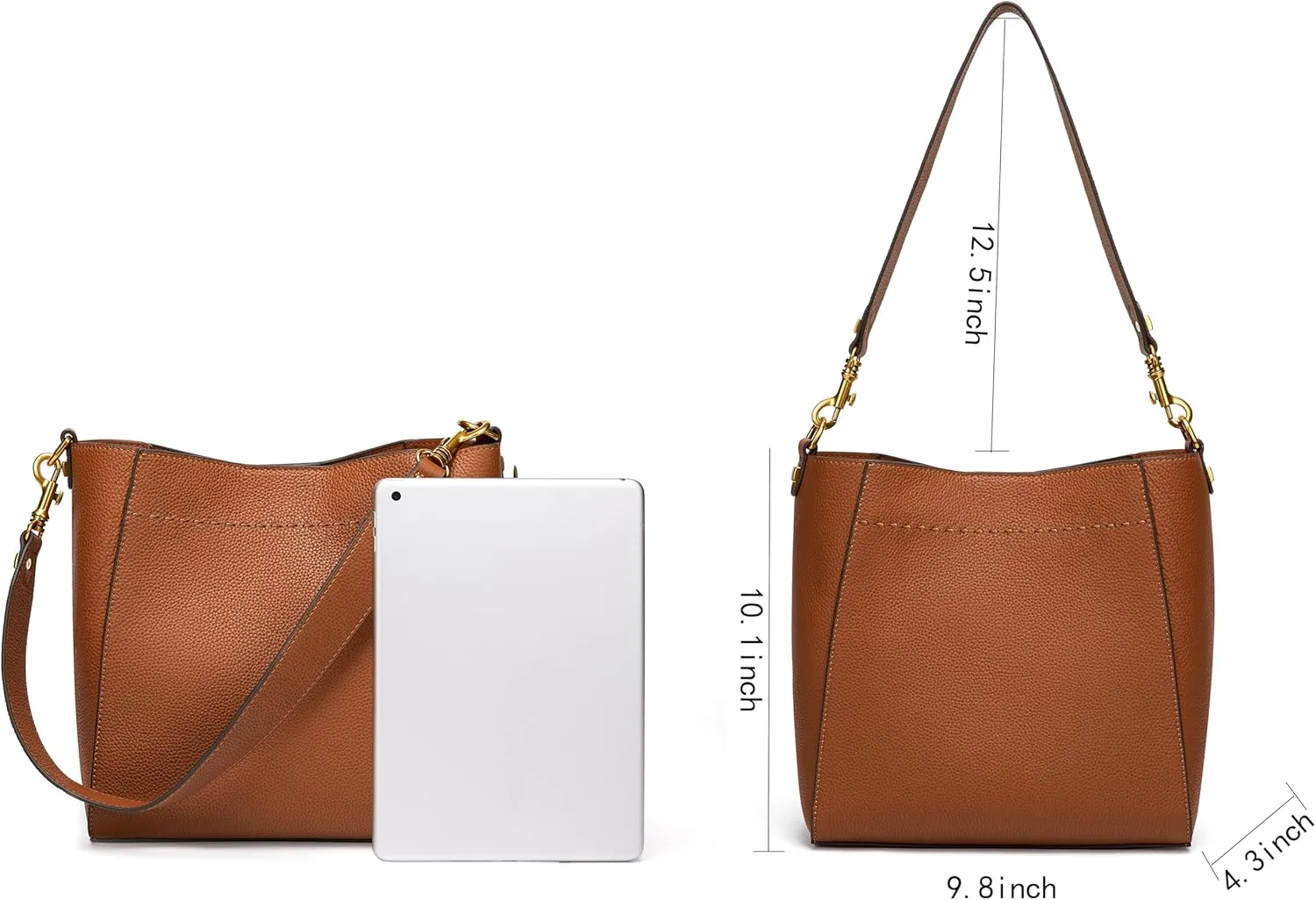 DORIS&JACKY Leather Bucket Tote Bags for Women Designer Shoulder Hobo Purse and Handbags with Detachable Wide Strap