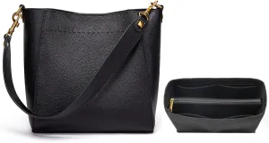 DORIS&JACKY Leather Bucket Tote Bags for Women Designer Shoulder Hobo Purse and Handbags with Detachable Wide Strap