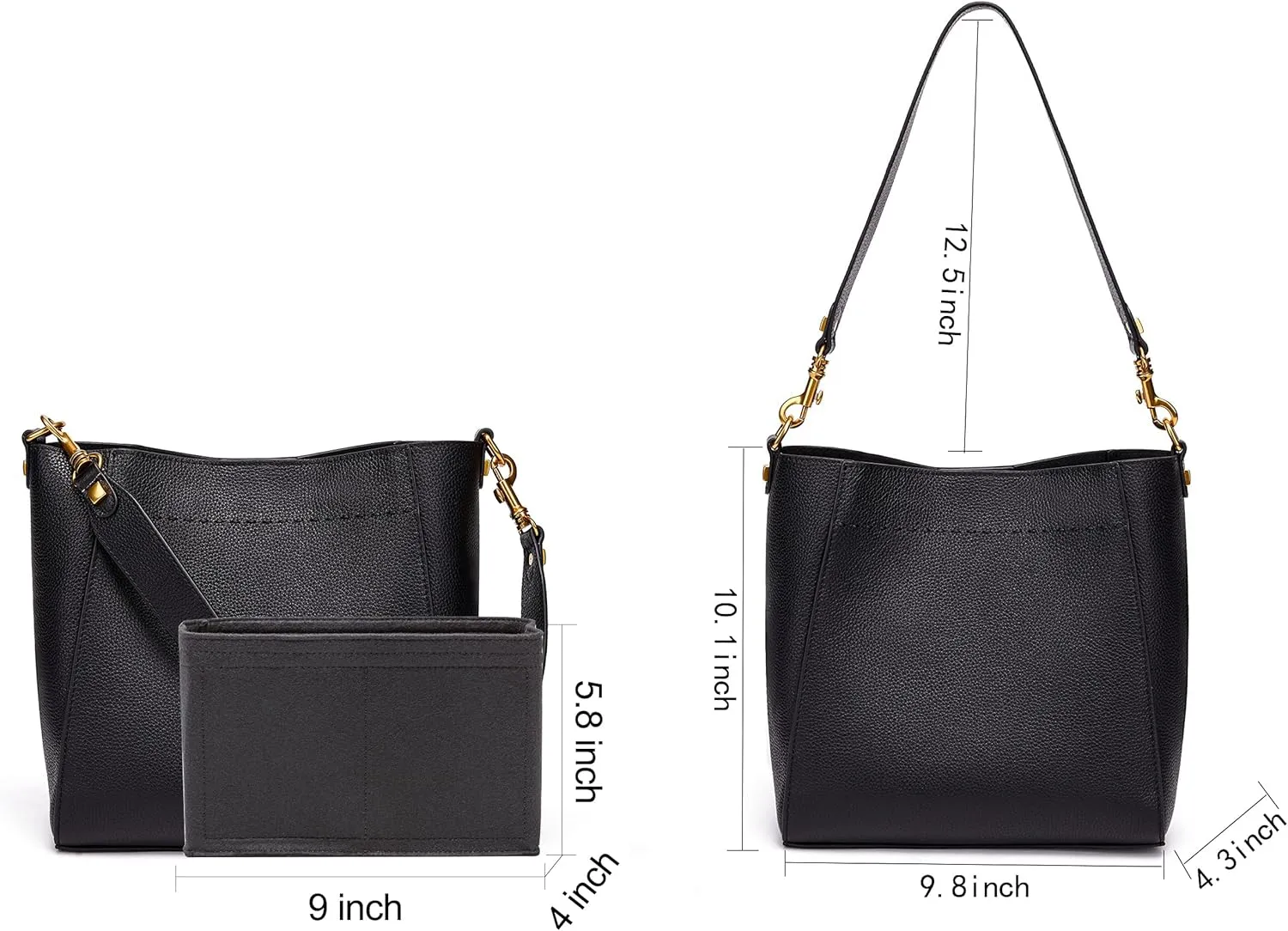 DORIS&JACKY Leather Bucket Tote Bags for Women Designer Shoulder Hobo Purse and Handbags with Detachable Wide Strap