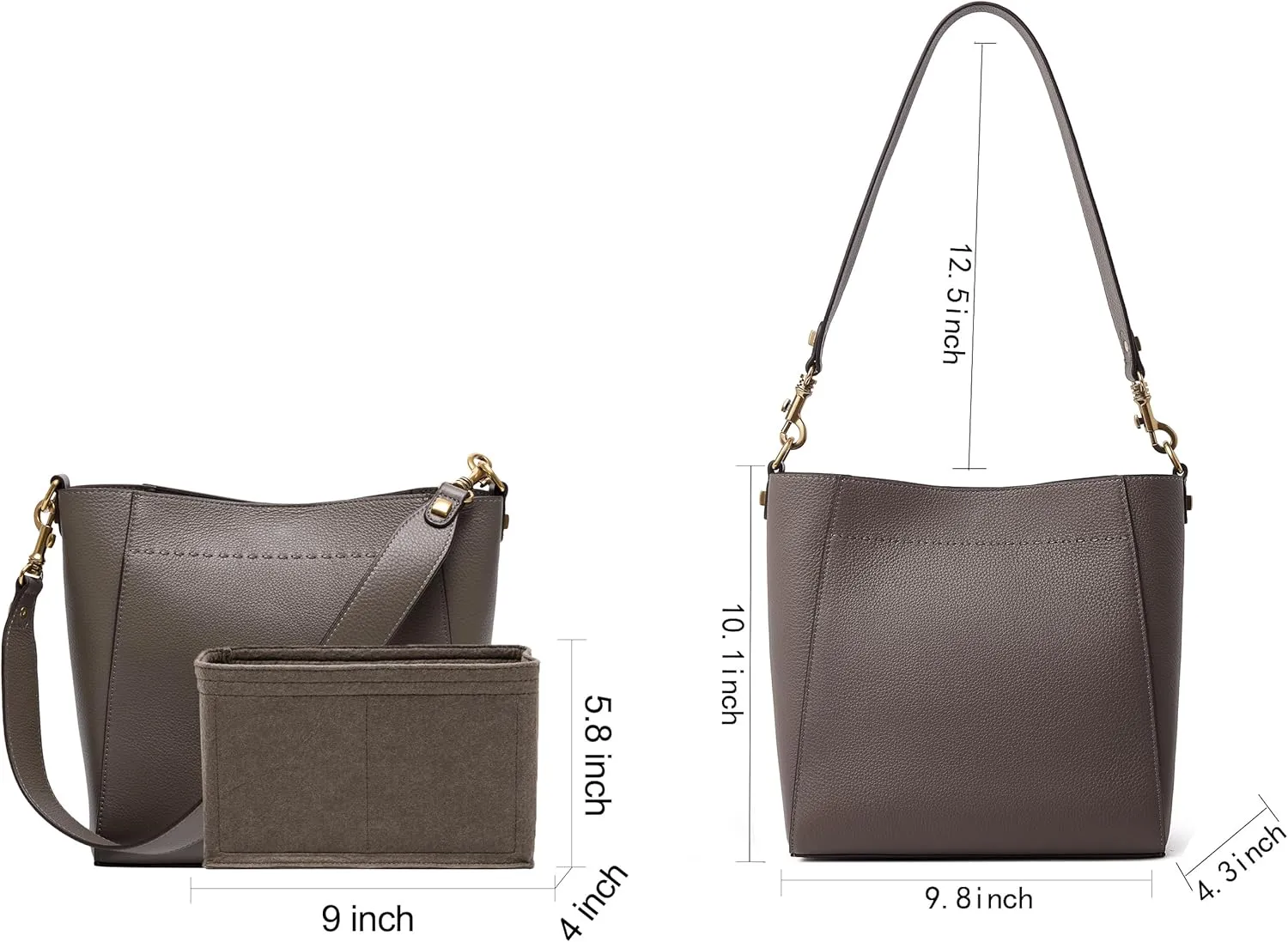 DORIS&JACKY Leather Bucket Tote Bags for Women Designer Shoulder Hobo Purse and Handbags with Detachable Wide Strap