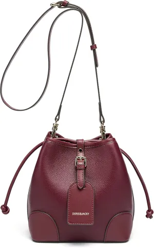 DORIS&JACKY Small Leather Bucket Hobo Purse for Women Designer Drawstring Crossbody Bag and Handbags