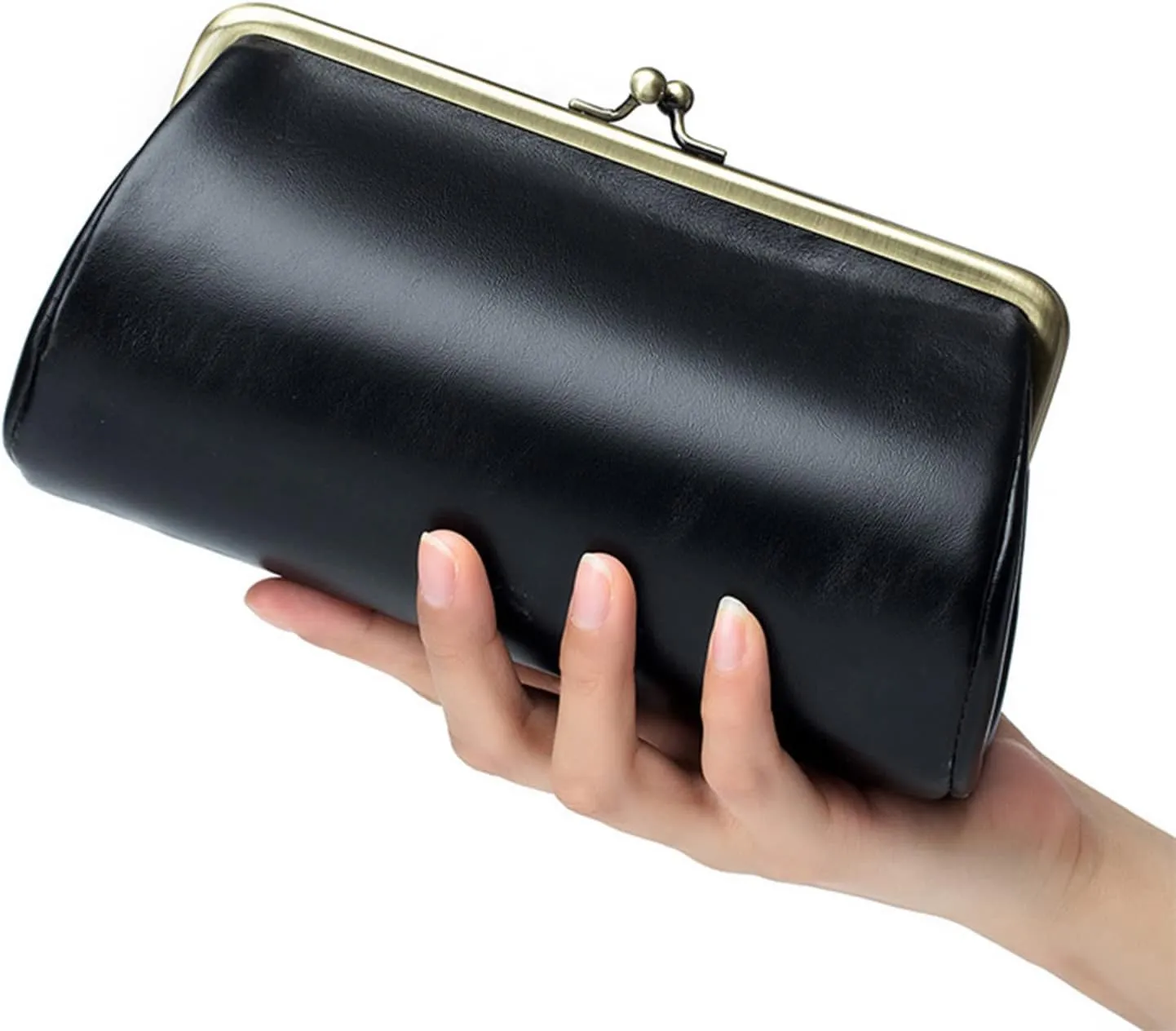DORIS&JACKY Vintage Leather Clutch Purses for Women Small Evening Bag With Kiss Lock