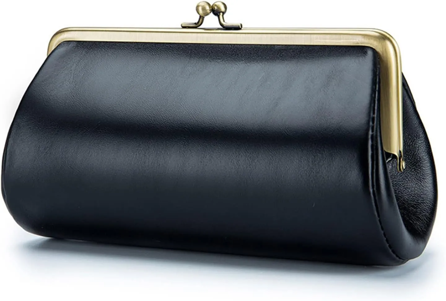 DORIS&JACKY Vintage Leather Clutch Purses for Women Small Evening Bag With Kiss Lock