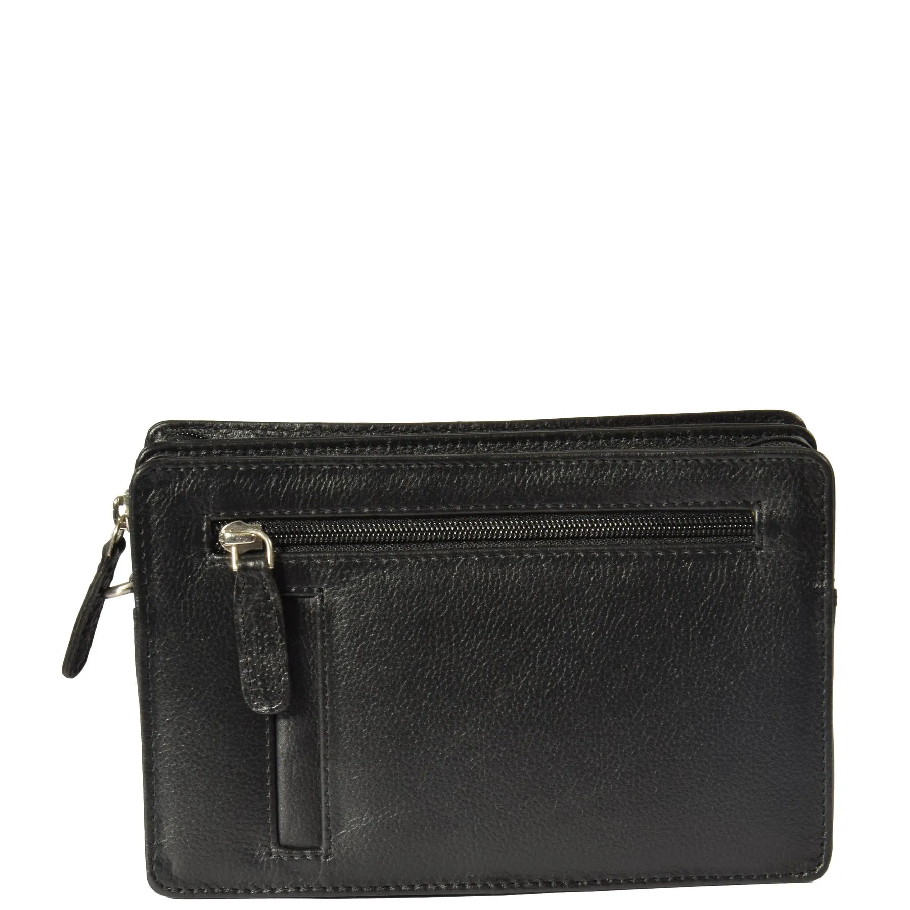 DR318 Real Leather Wrist Bag Clutch Travel Black