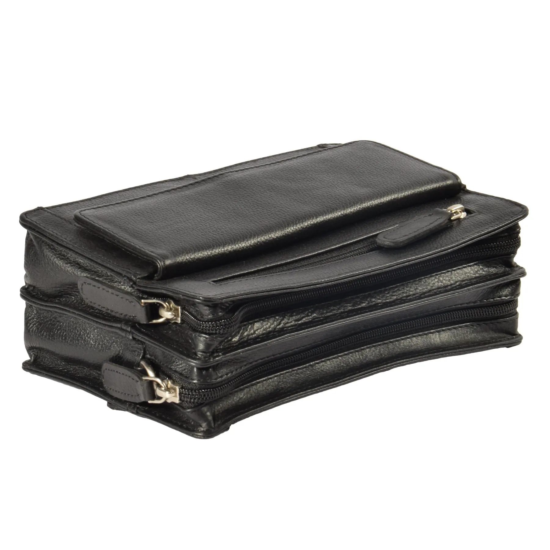DR318 Real Leather Wrist Bag Clutch Travel Black