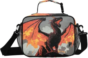 Dragon Roar Comic Lunch Box for Men Women Insulated Lunch Bag for Travel, Work, Picnic, Reusable Cooler Tote Bag with Adjustable Shoulder Strap