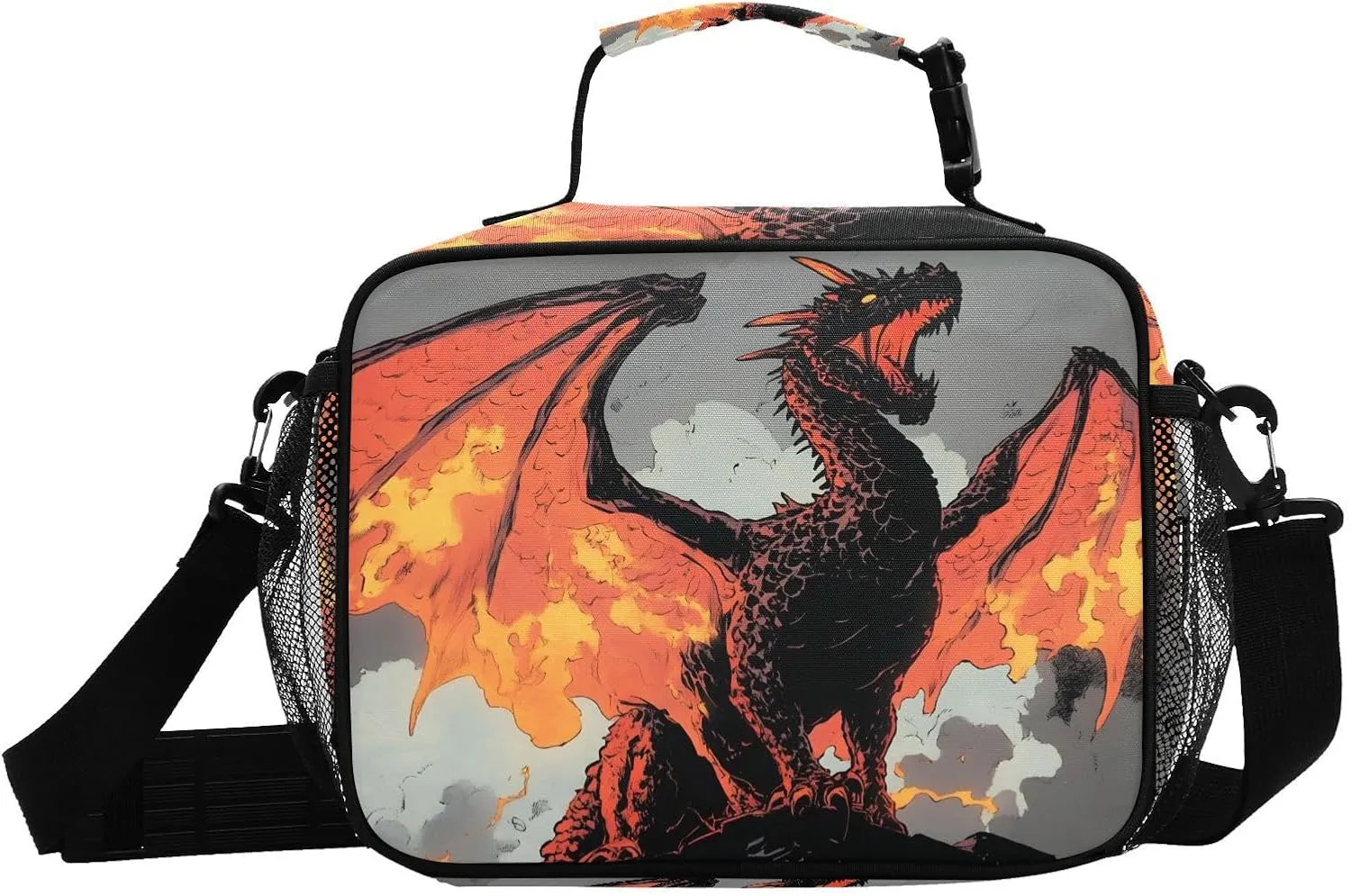 Dragon Roar Comic Lunch Box for Men Women Insulated Lunch Bag for Travel, Work, Picnic, Reusable Cooler Tote Bag with Adjustable Shoulder Strap