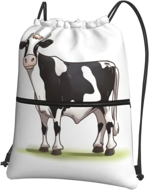 Drawstring Backpack Gym Bag Cinch Bag Draw String Back Bag Dairy Cow Drawstring Bags for Travel