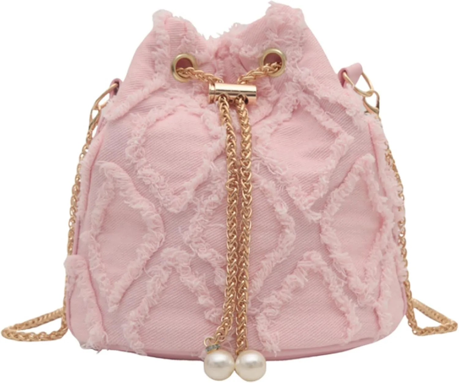 Drawstring Bucket Bag |Bucket Bag, Fashion Bucket Bags for Women, Polyester Drawstring Bags, Elegant Tote Bag with Chain, Portable Shoulder Bag for Work School and Date