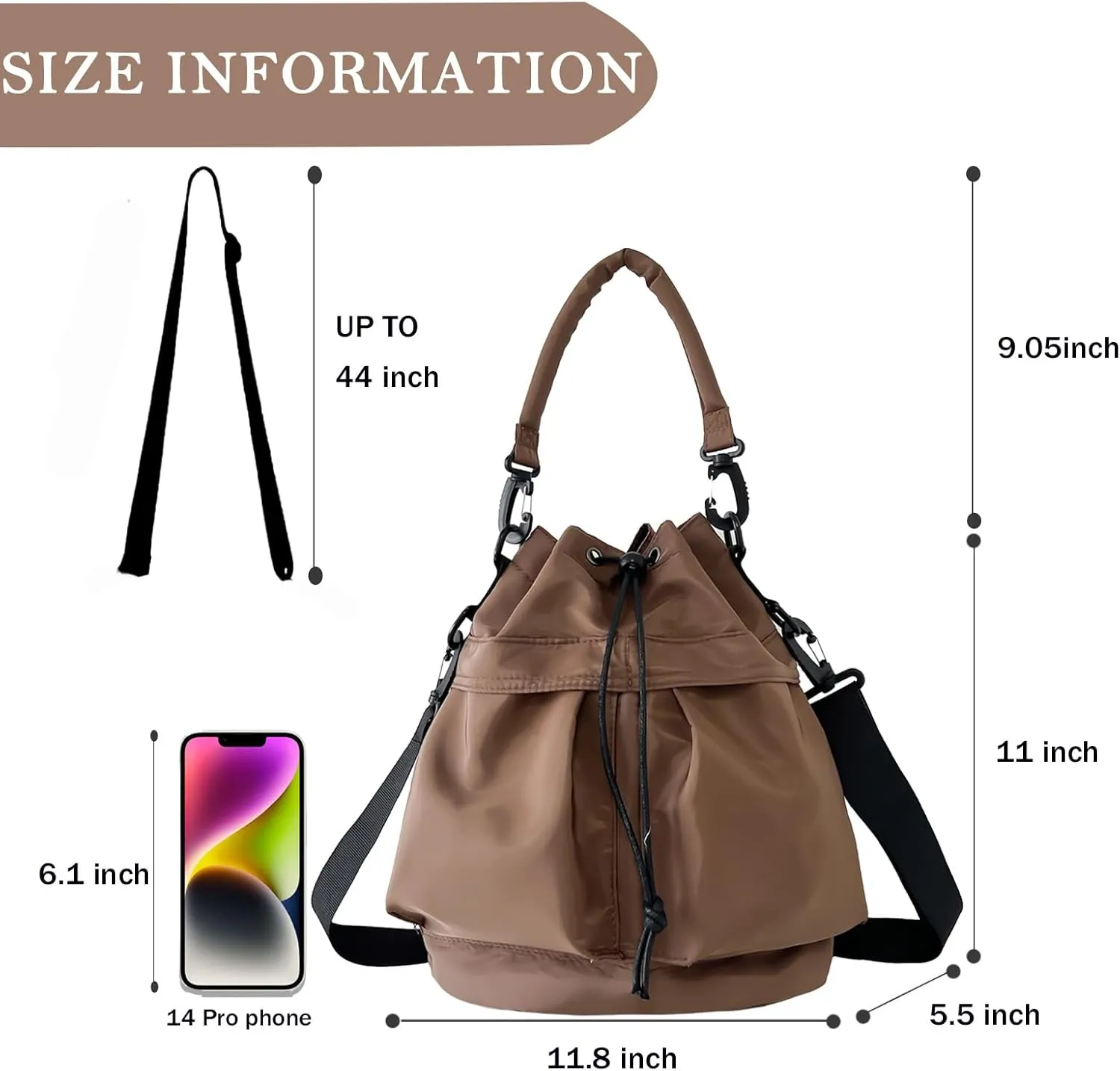 Drawstring Bucket Bag Nylon Crossbody Tote Bag Handbags for Women