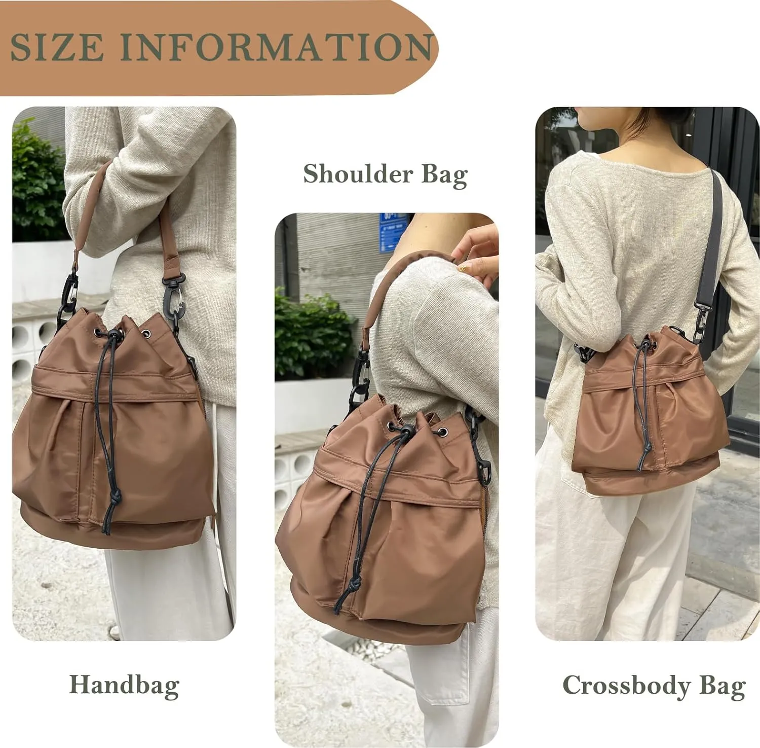 Drawstring Bucket Bag Nylon Crossbody Tote Bag Handbags for Women