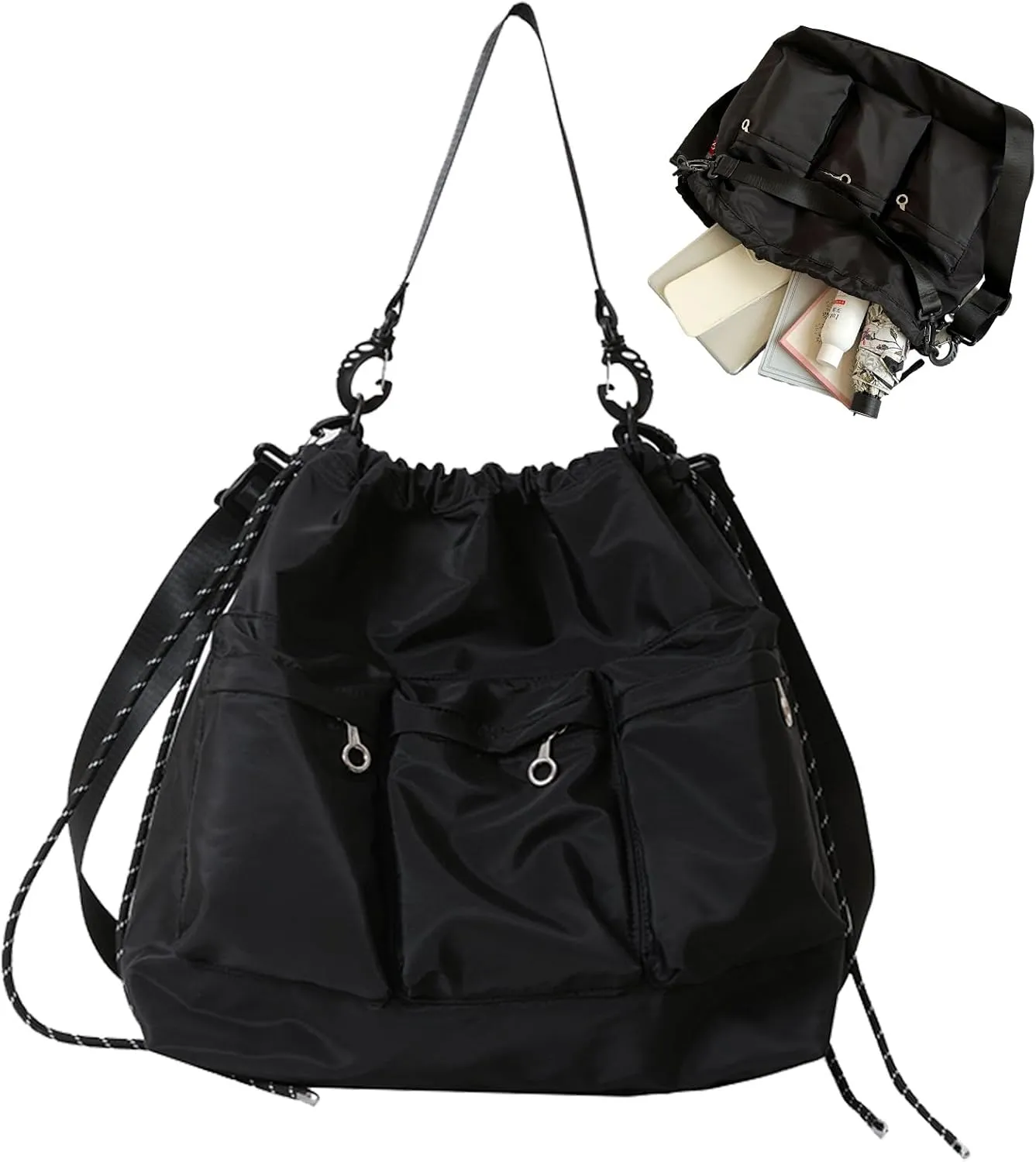 Drawstring Bucket Bag Nylon Crossbody Tote Bag Handbags for Women