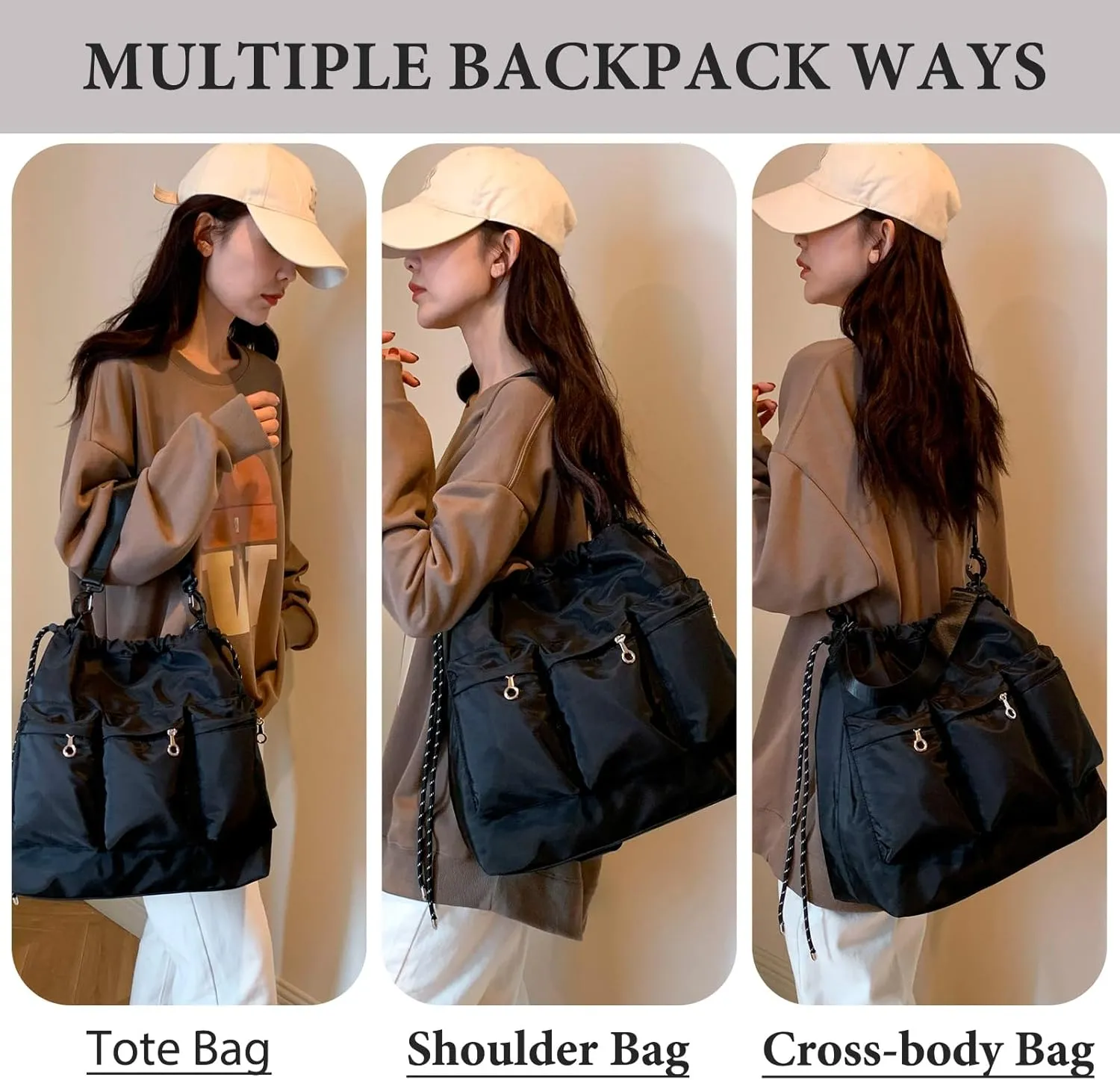 Drawstring Bucket Bag Nylon Crossbody Tote Bag Handbags for Women