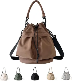 Drawstring Bucket Bag Nylon Crossbody Tote Bag Handbags for Women