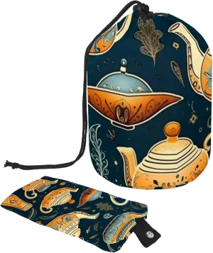 Drawstring Cosmetic Bag for Women, Arabian Tea Kettle Travel Toiletry Bucket Bag Pouch Accessories Organizer Portable Makeup Case