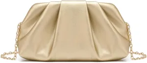 Dreubea Women's Fashion Cloud Shape Evening Bag Charming Fold Leather Clutch Handbag with Chain