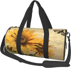 Duffel Bag for Gym Travel Storage Luggage Bag Vintage Newspaper Bee Sunflower Sport Duffle Bag With Zipper Weekender Bag