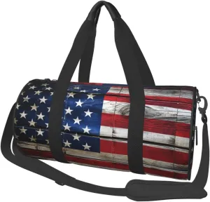 Duffel Bag for Gym Travel Storage Luggage Bag Wooden Texture American Flag Sport Duffle Bag With Zipper Weekender Bag