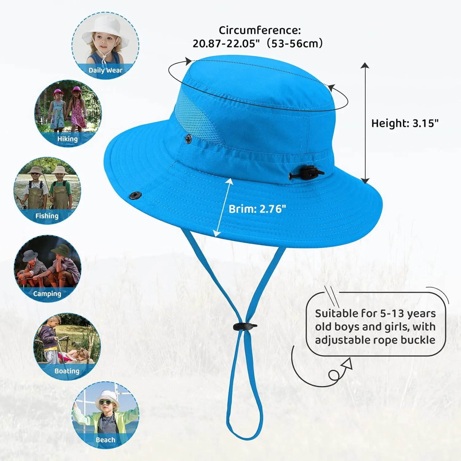 Durio Outdoor Kids Sun Hat UPF50  Sun Protection Kids Bucket Hat Wide Brim Fishing Beach Safari Hats for Boys Girls 5-13