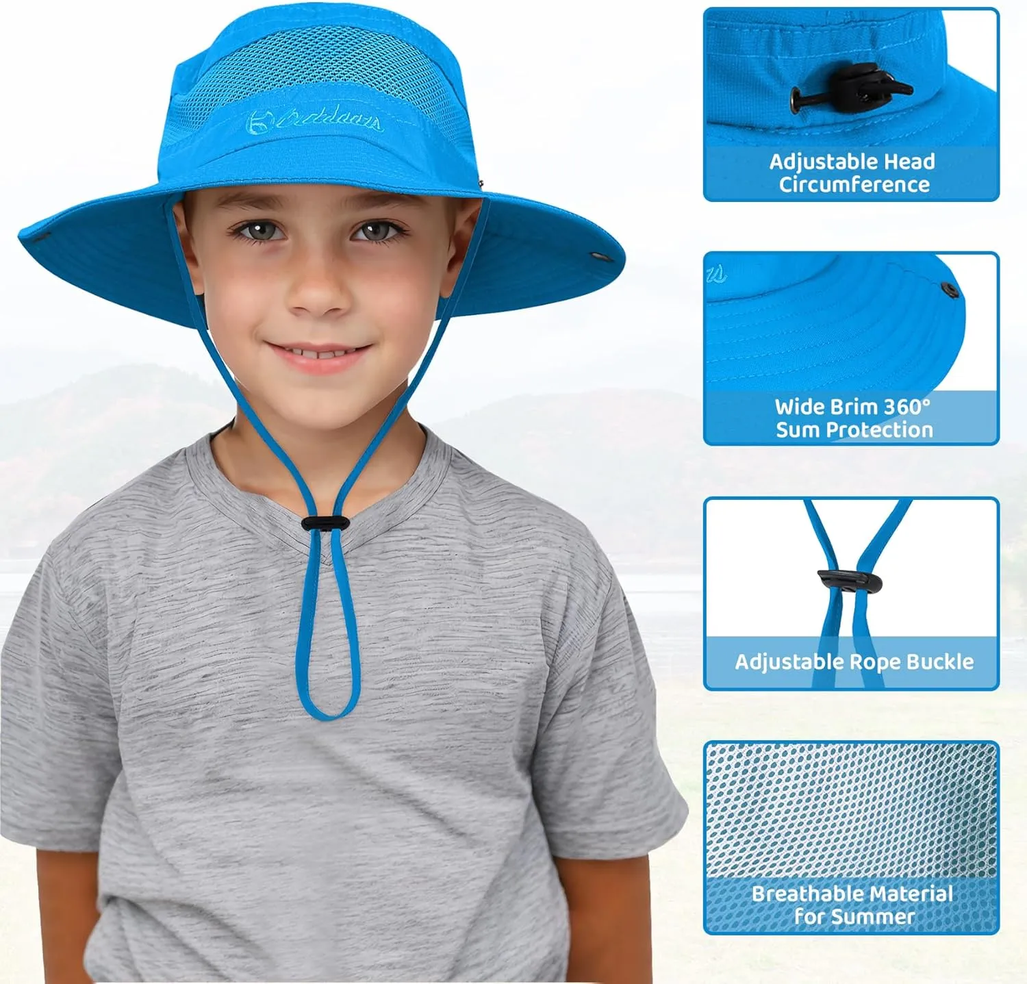 Durio Outdoor Kids Sun Hat UPF50  Sun Protection Kids Bucket Hat Wide Brim Fishing Beach Safari Hats for Boys Girls 5-13