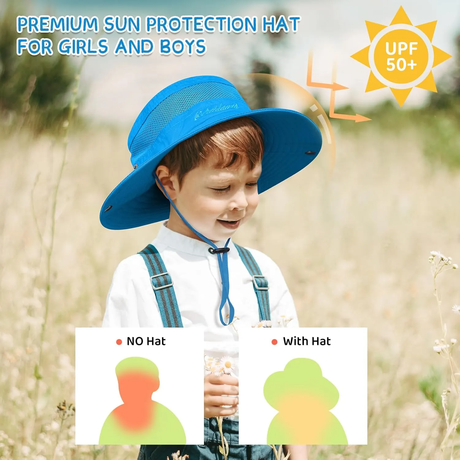 Durio Outdoor Kids Sun Hat UPF50  Sun Protection Kids Bucket Hat Wide Brim Fishing Beach Safari Hats for Boys Girls 5-13