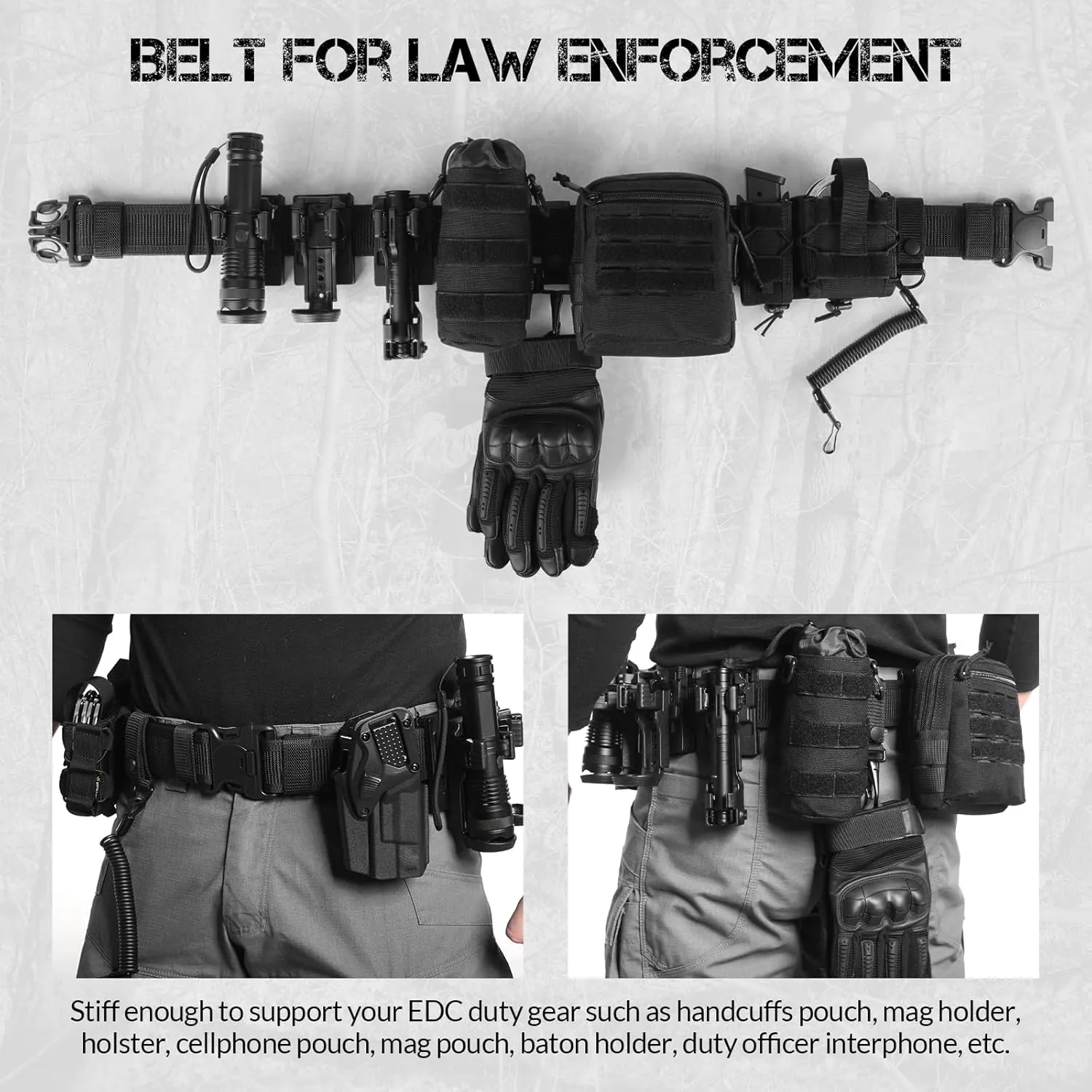 Duty Belt 2'' Police Belts with Hook Lining, Nylon Tactical Belt for Law Enforcement Officers with 4 Belt Keeper